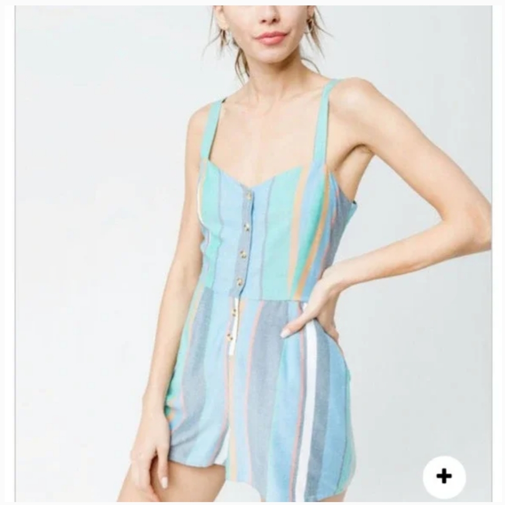 PATRONS OF PEACE  - Tillys Button Front Striped Womens Romper Size Small